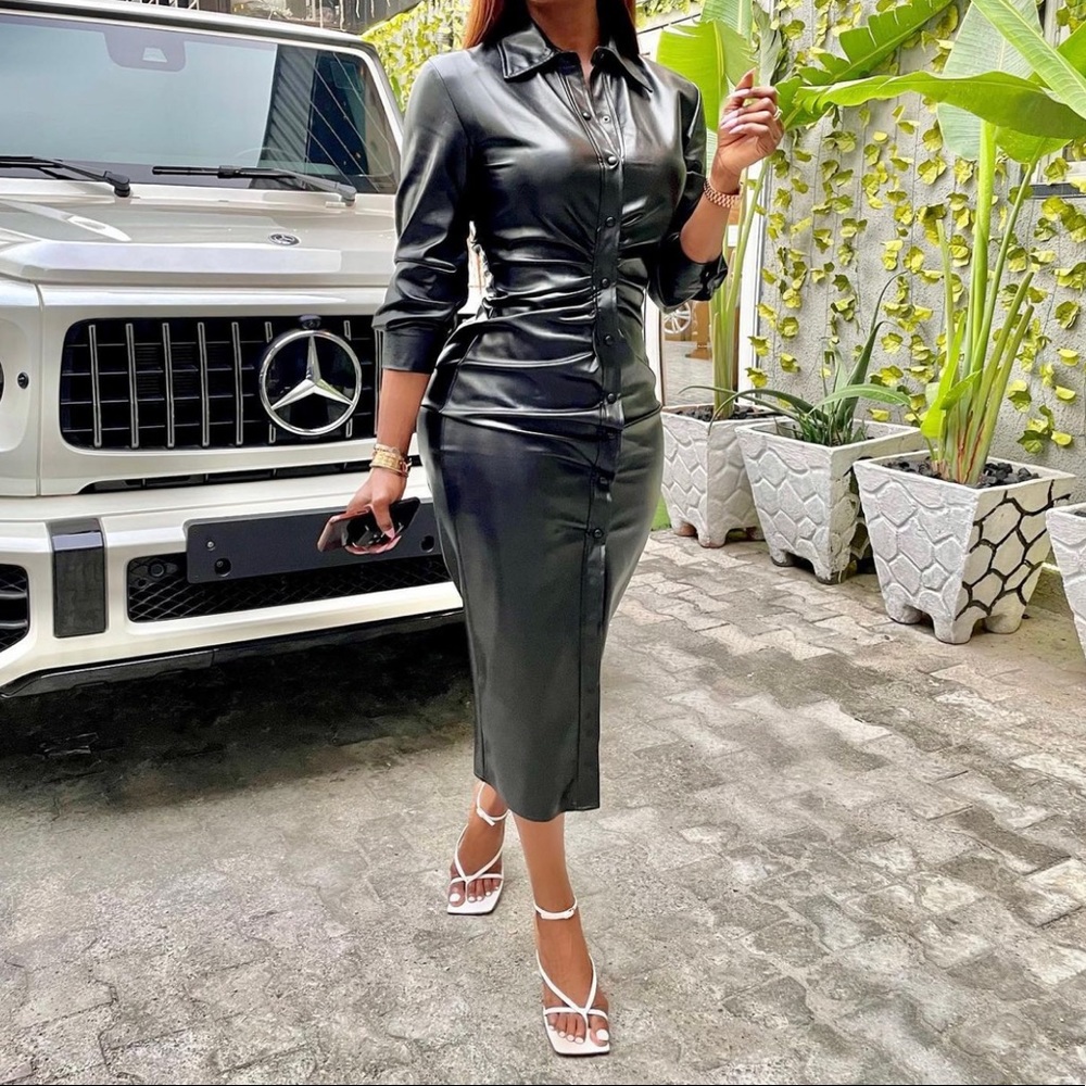 Zara Faux Leather shirt dress